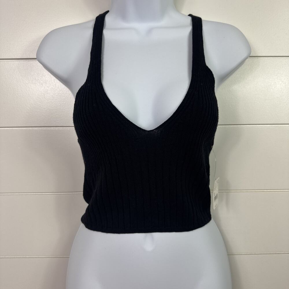 Free People Black Ribbed Knit Crop Top